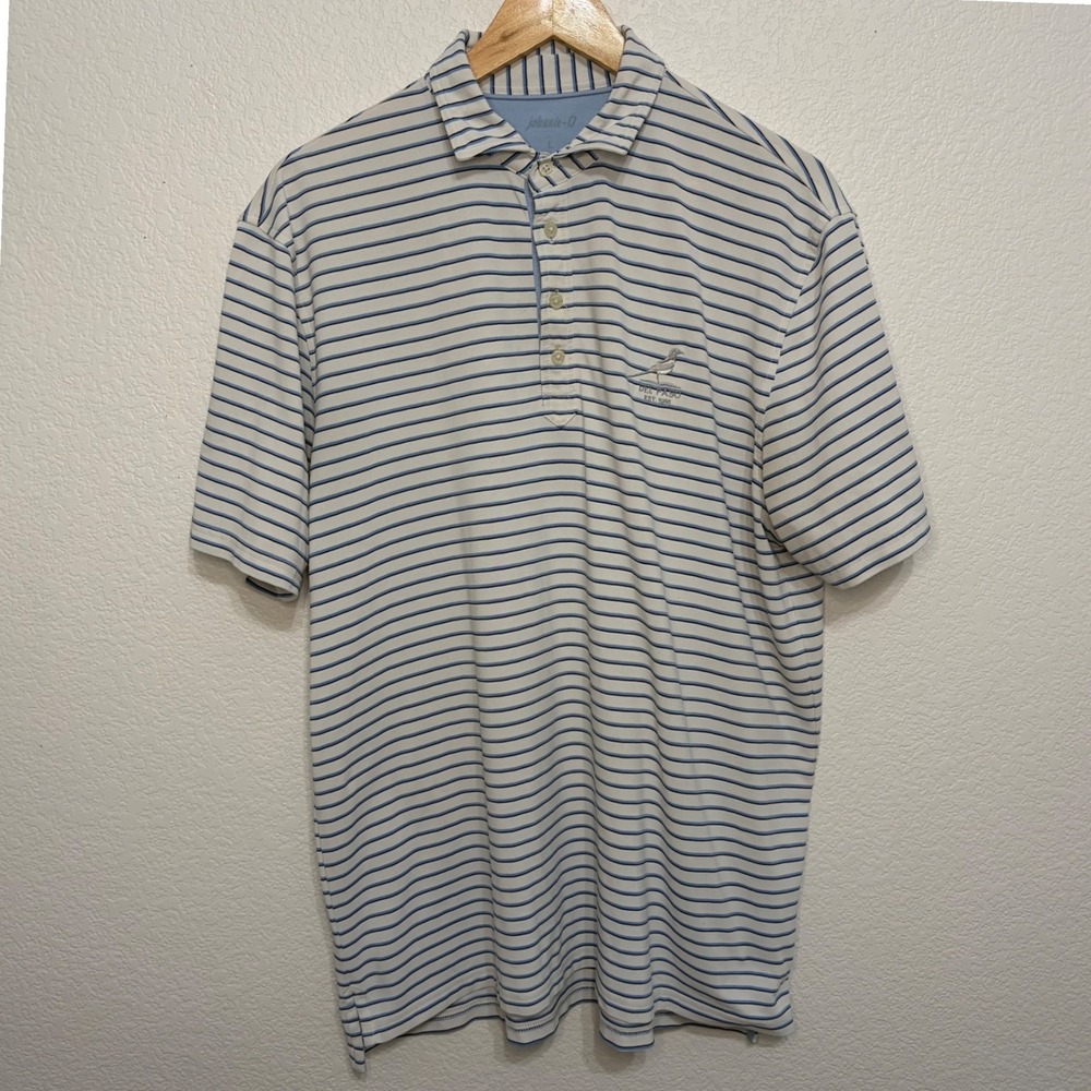 Johnnie-O Mens Del Paso Country Club Striped Performance Polo Shirt Blue White L